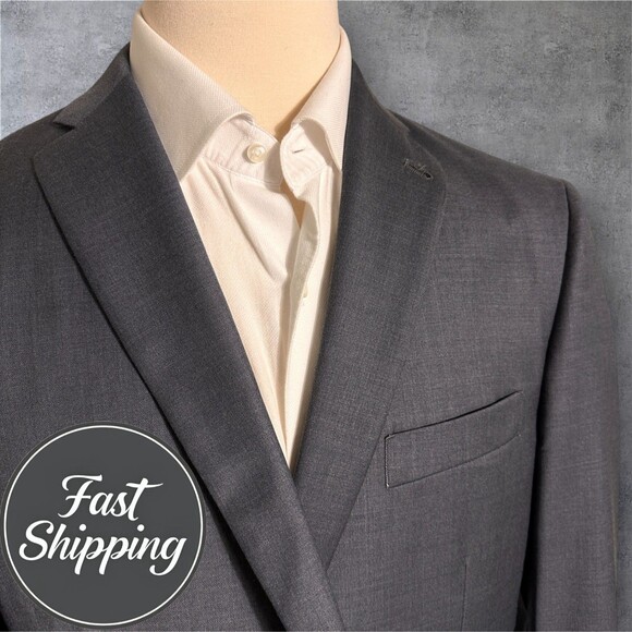 429$ INDOCHINO 44L Mens Blazer Sport Coat Jacket Two Button Jacket Gray Wool - Picture 1 of 14